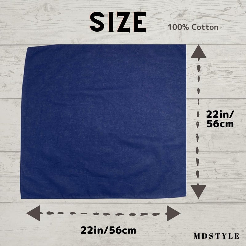 MD Style 100% Cotton Solid Color Bandana for Men & Women 22" x 22" Handkerchief Headband Scarf - Image 3